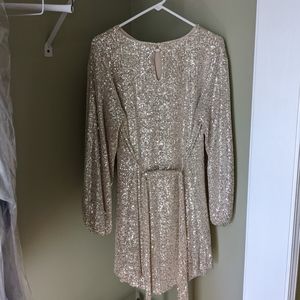 Vici Be A Doll Sequin Tie Dress- Champagne- M